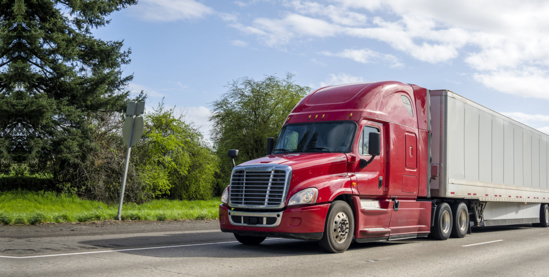 red truck in a highway
